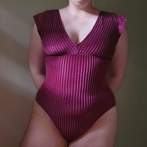 Gilly Hicks Hollister Velvet Ribbed Bodysuit Burgundy